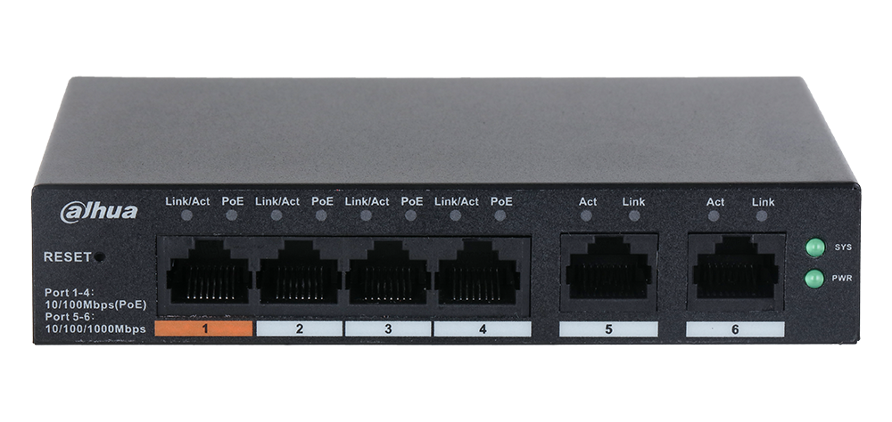 DAHUA Switch PoE de 6 Puertos Gigabit/ 4 Puertos PoE 10/100/1000/